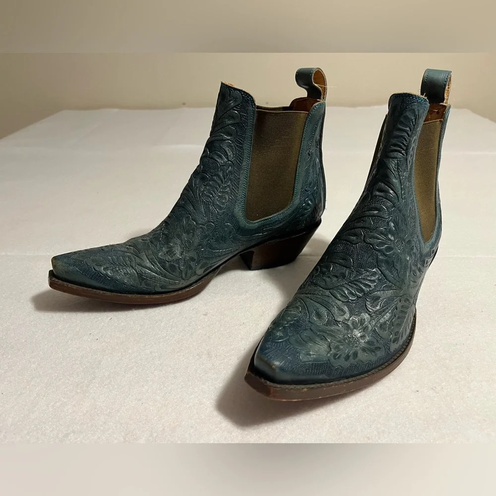 Old Gringo Boot Star Men’s 7D 9-150 Wyoming Blue Jeans TOOLED Leather Boots - Picture 9 of 13